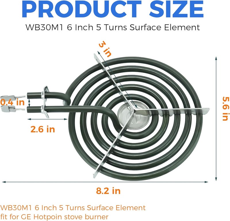 Romalon Upgraded WB30M1 Electric Stove Burner ERS30M1 Replacement for 6 Inch 5 Turns 240V Surface Element with Silver Center Medallion fit for GE Hot-point Ken-more Range Stove by - Image 2